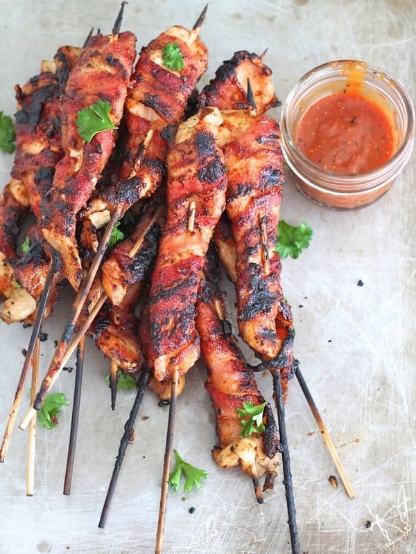 Bacon Wrapped Grilled Chicken Skewers 