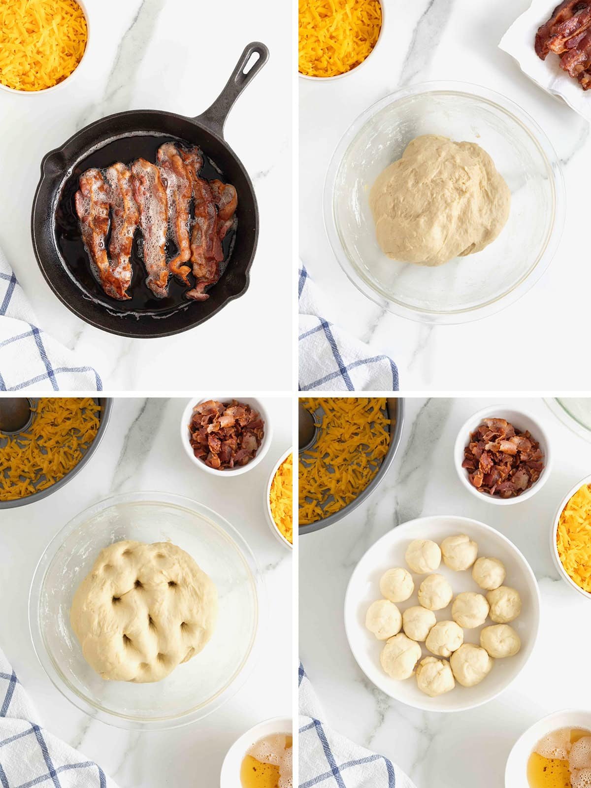 Steps to make cheddar bacon monkey bread.