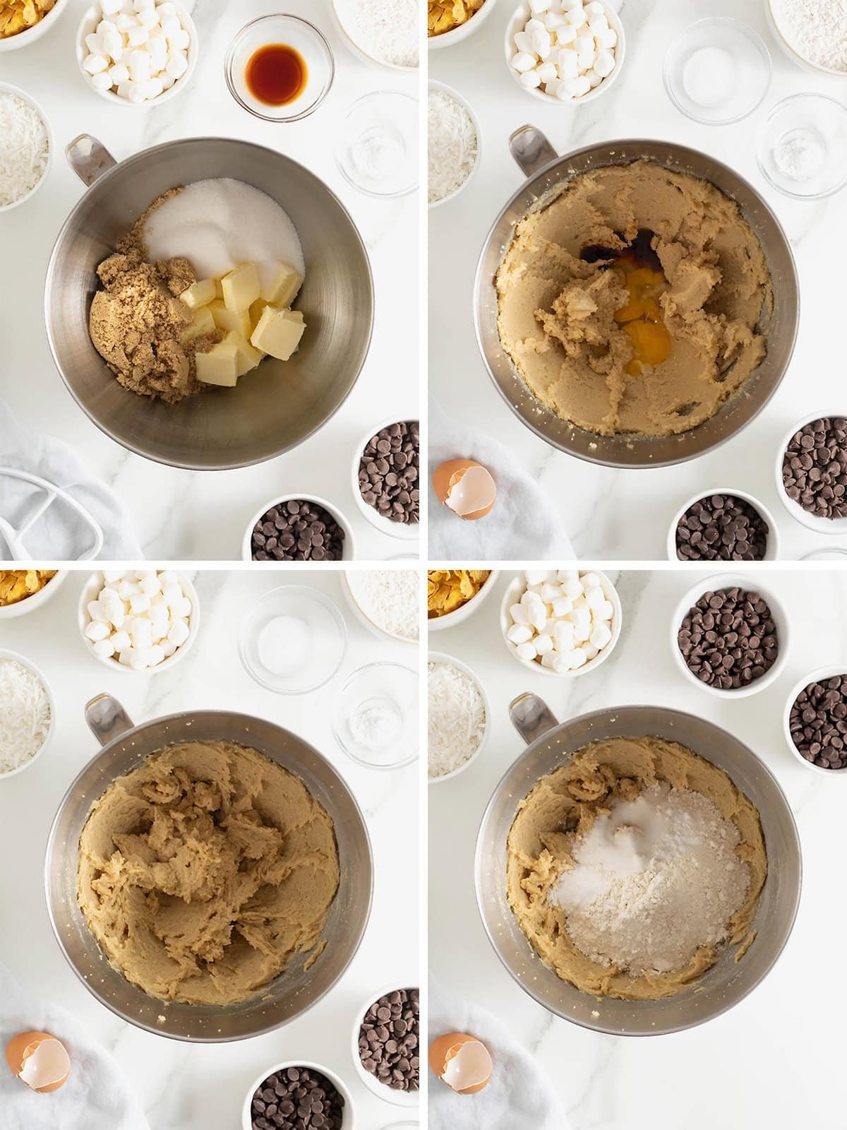 Steps to make cornflake coconut chocolate chip cookies.