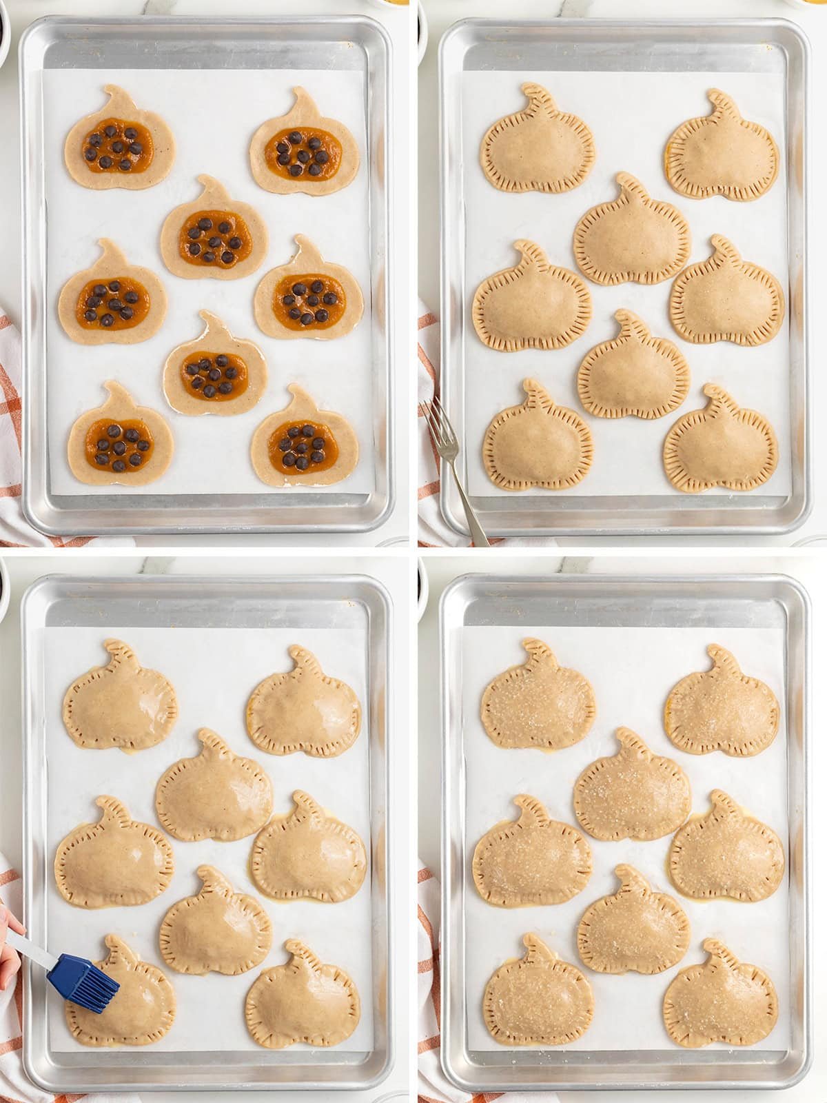 Steps to make pumpkin chocolate hand pies.