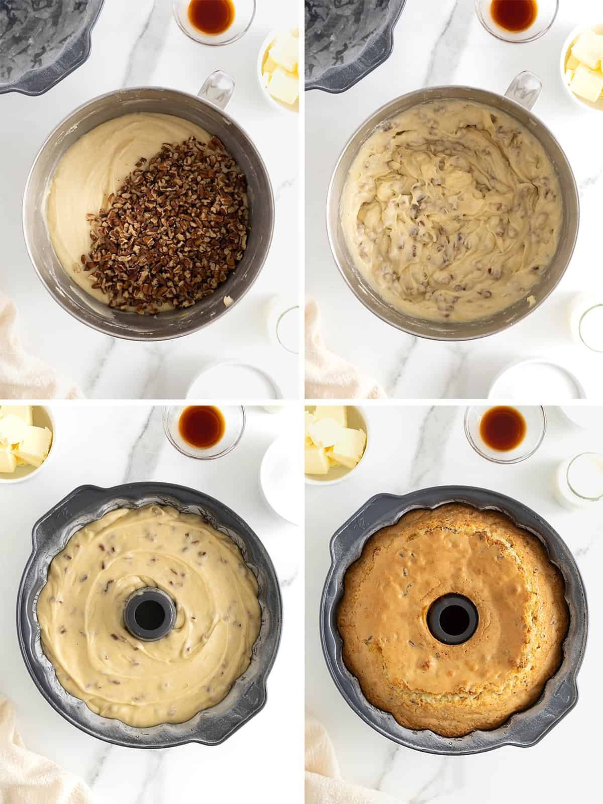 Steps to make Brown Butter Pecan Pound Cake.