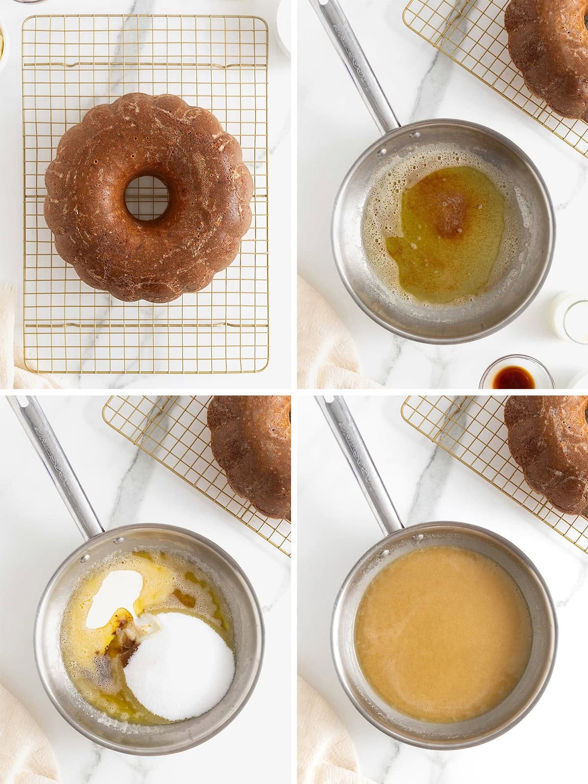 Steps to make brown butter pecan pound cake.