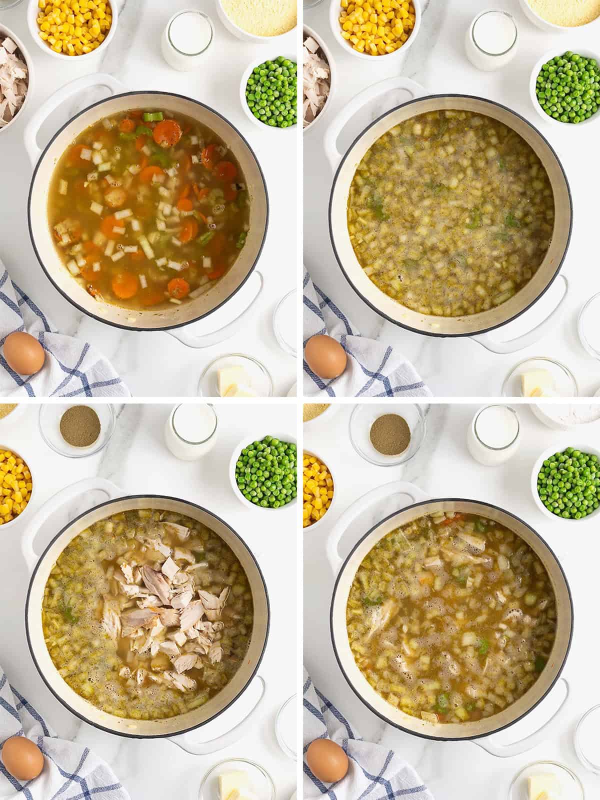 Steps to make turkey and cornbread dumplings.