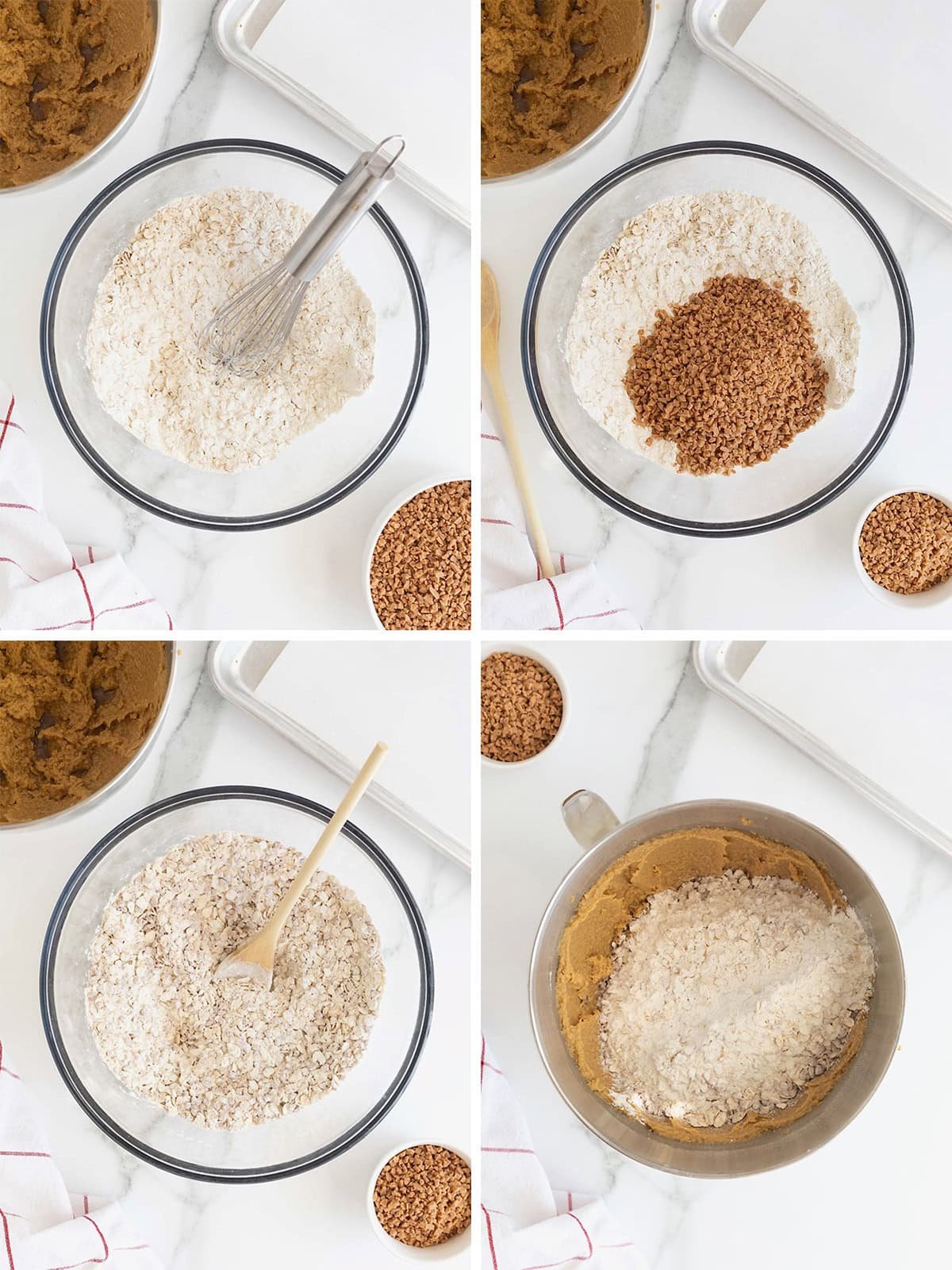 Steps to make Brown Sugar Oatmeal Toffee Crunch Cookies.