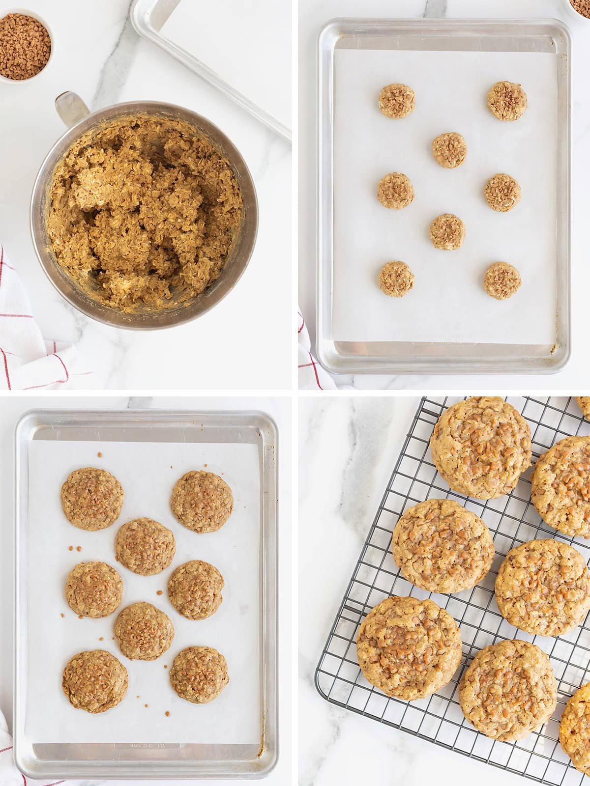 Steps to make oatmeal cookies with toffee bits.