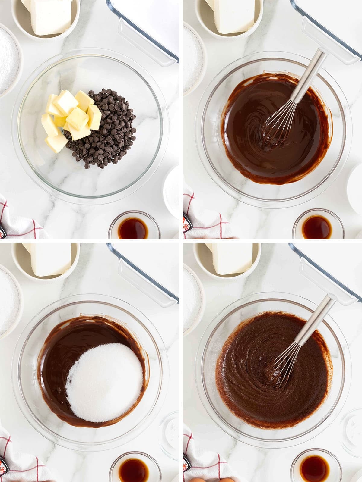 Steps to make red velvet brownies.