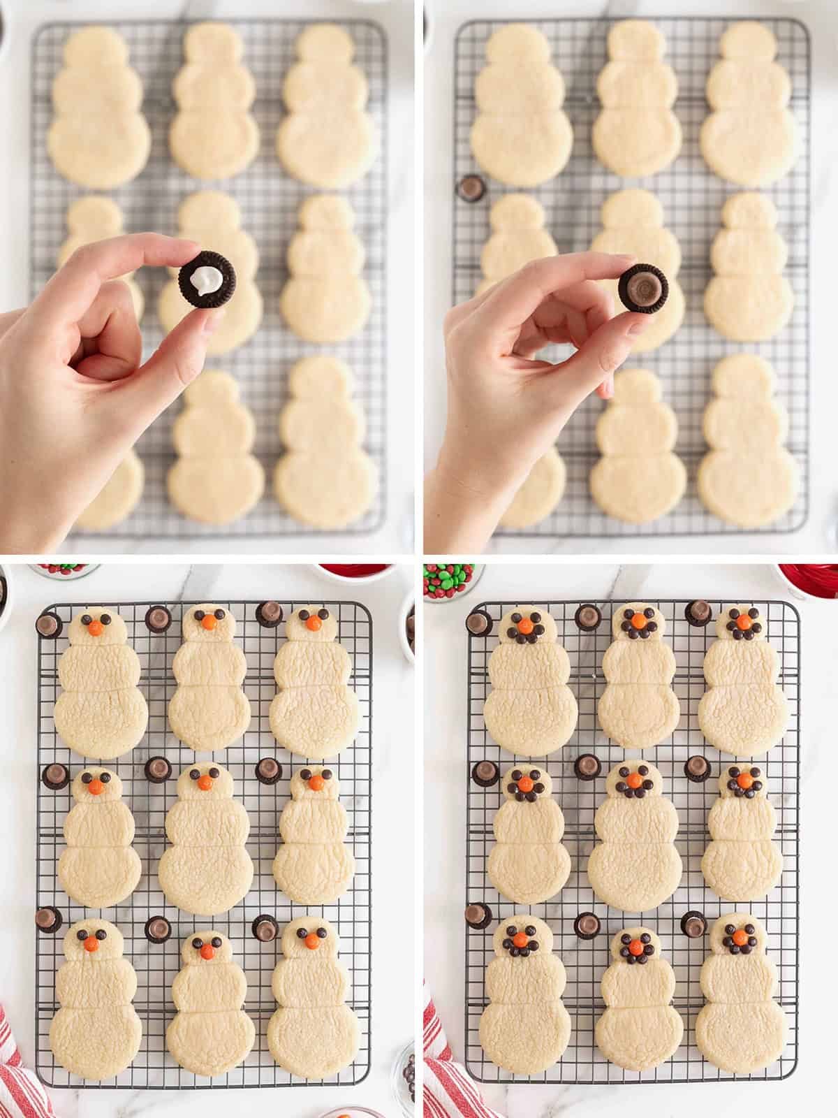 Steps to make snowman sugar cookies.