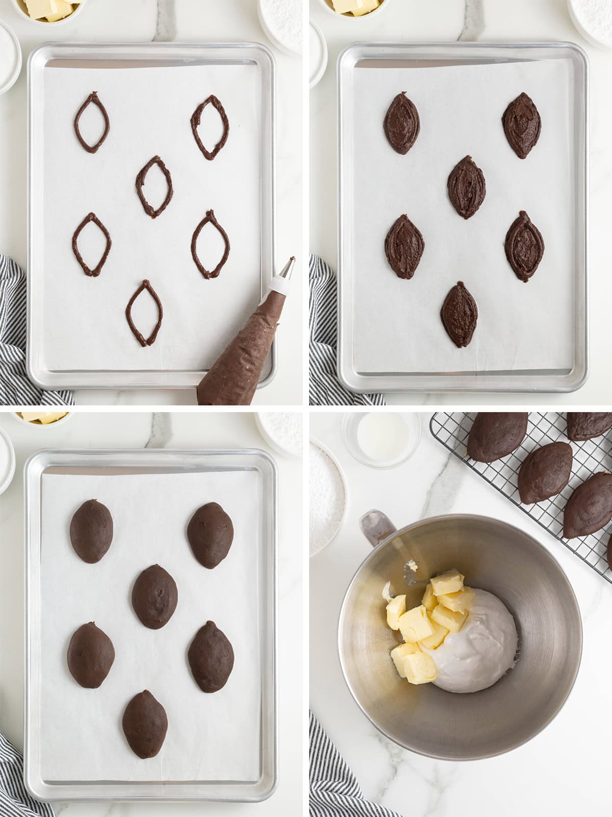 Steps to make football whoopie pies.