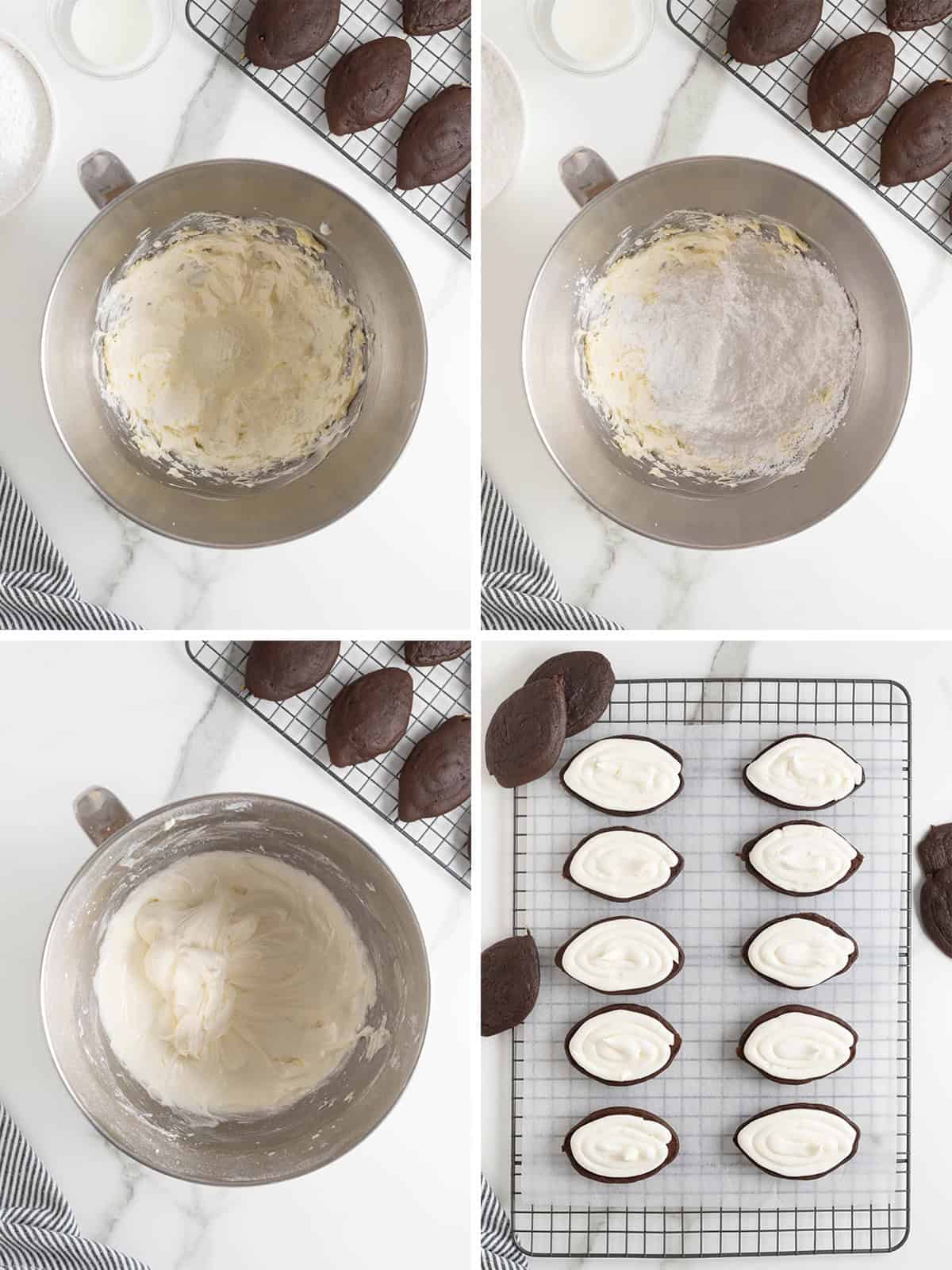 Steps to make football whoopie pies.