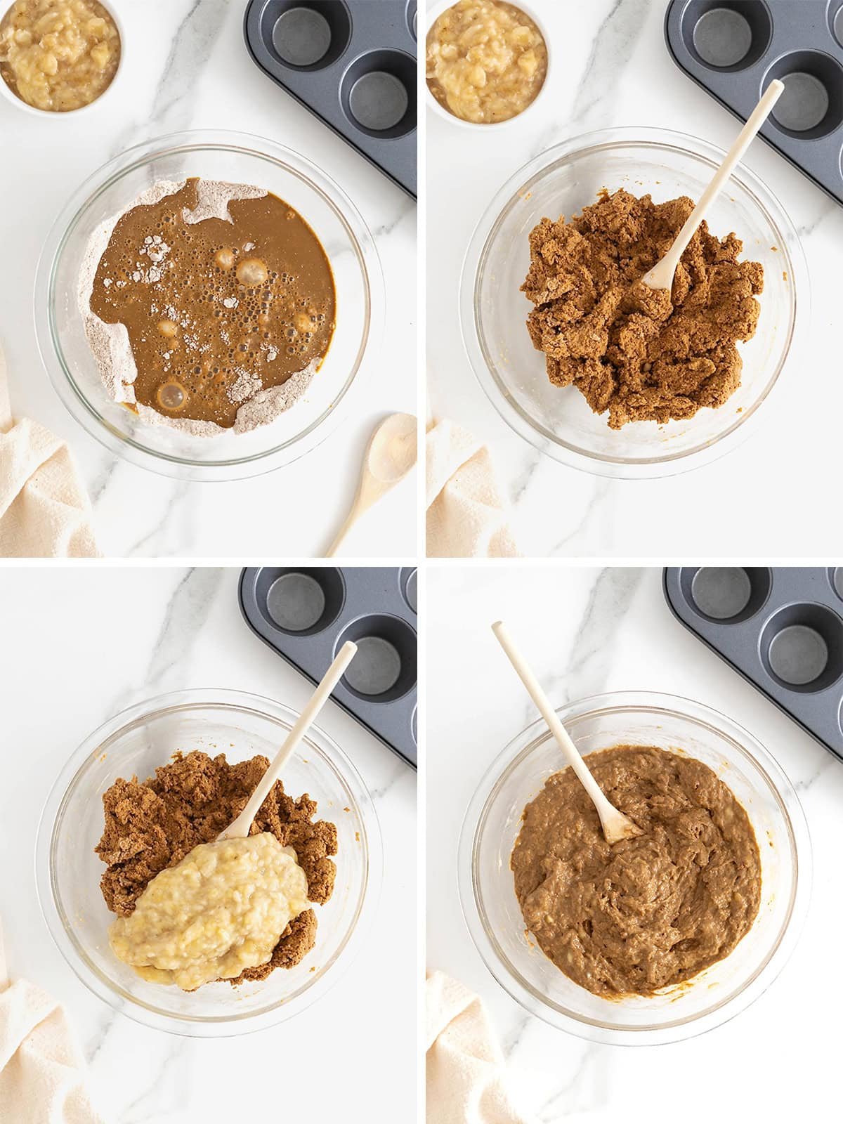 Steps to make gingerbread banana muffins.