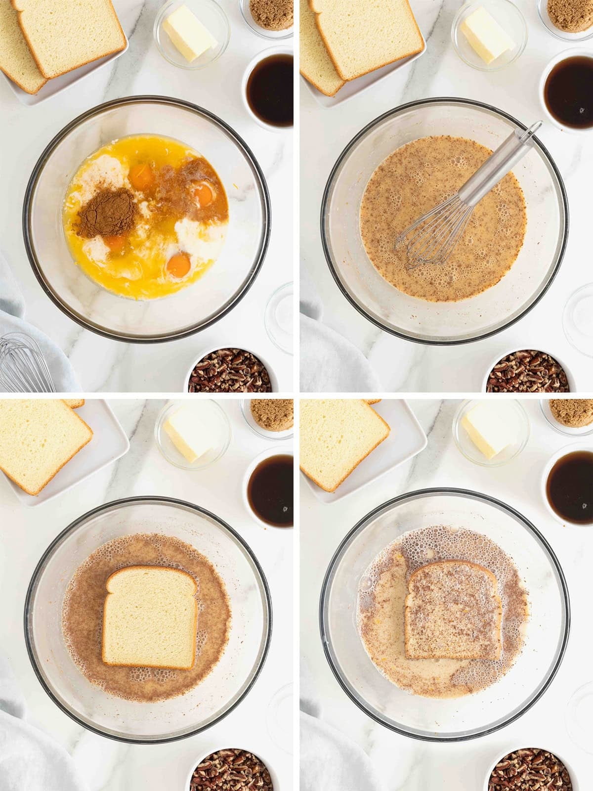 Steps to make orange pecan baked French toast.