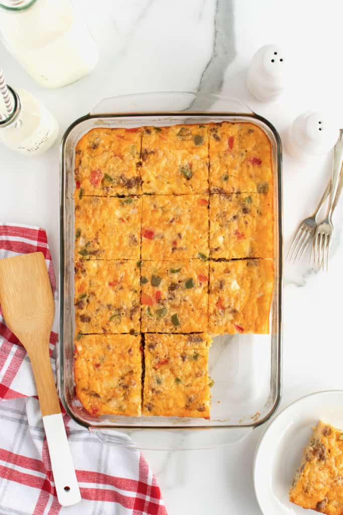 Egg Sausage and Cheese Breakfast Bake by The BakerMama