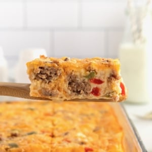Egg Sausage and Cheese Breakfast Bake by The BakerMama