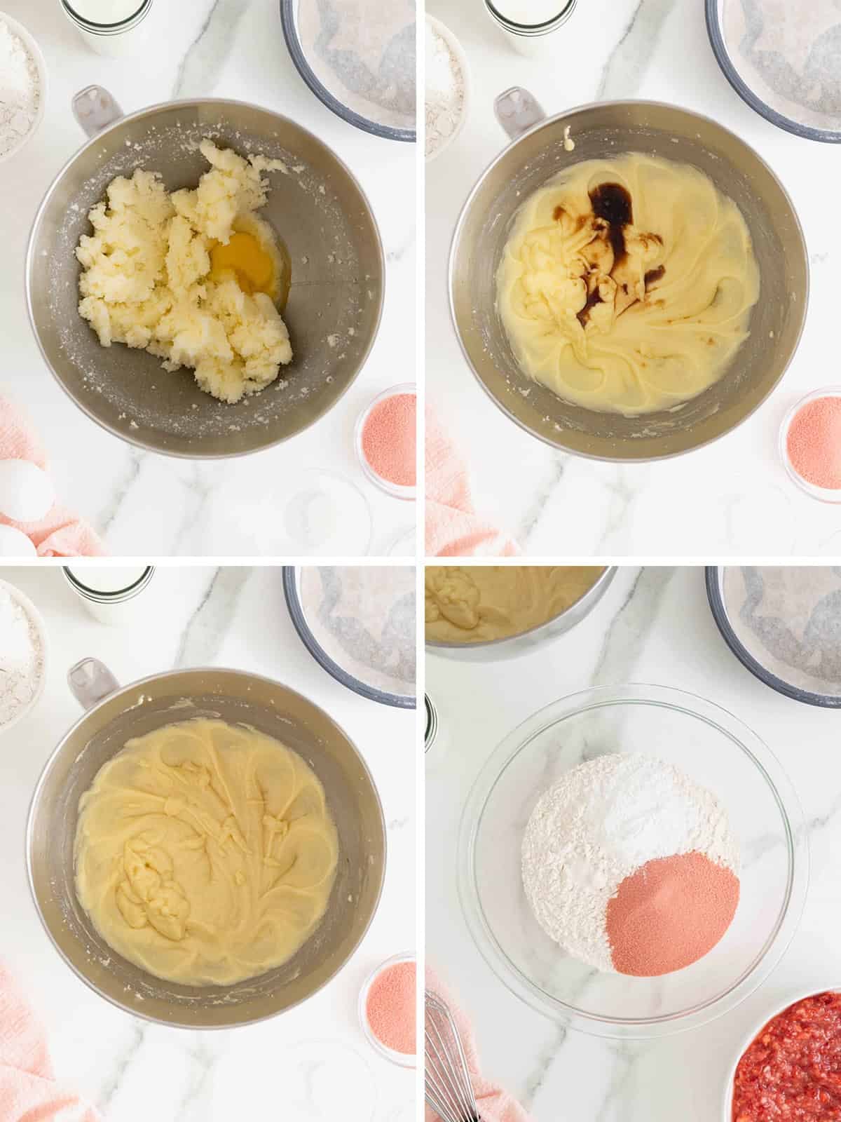 Steps to make a strawberry heart cake.