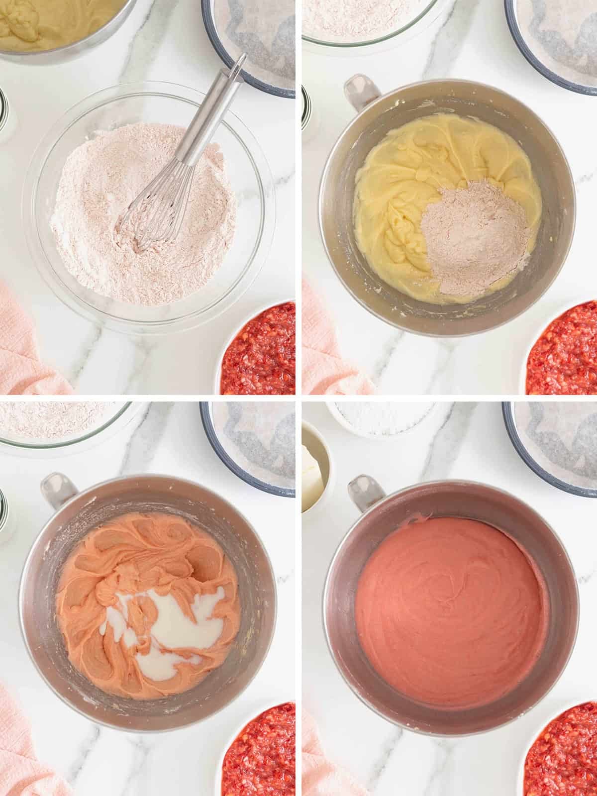 Steps to make fresh strawberry heart cake.