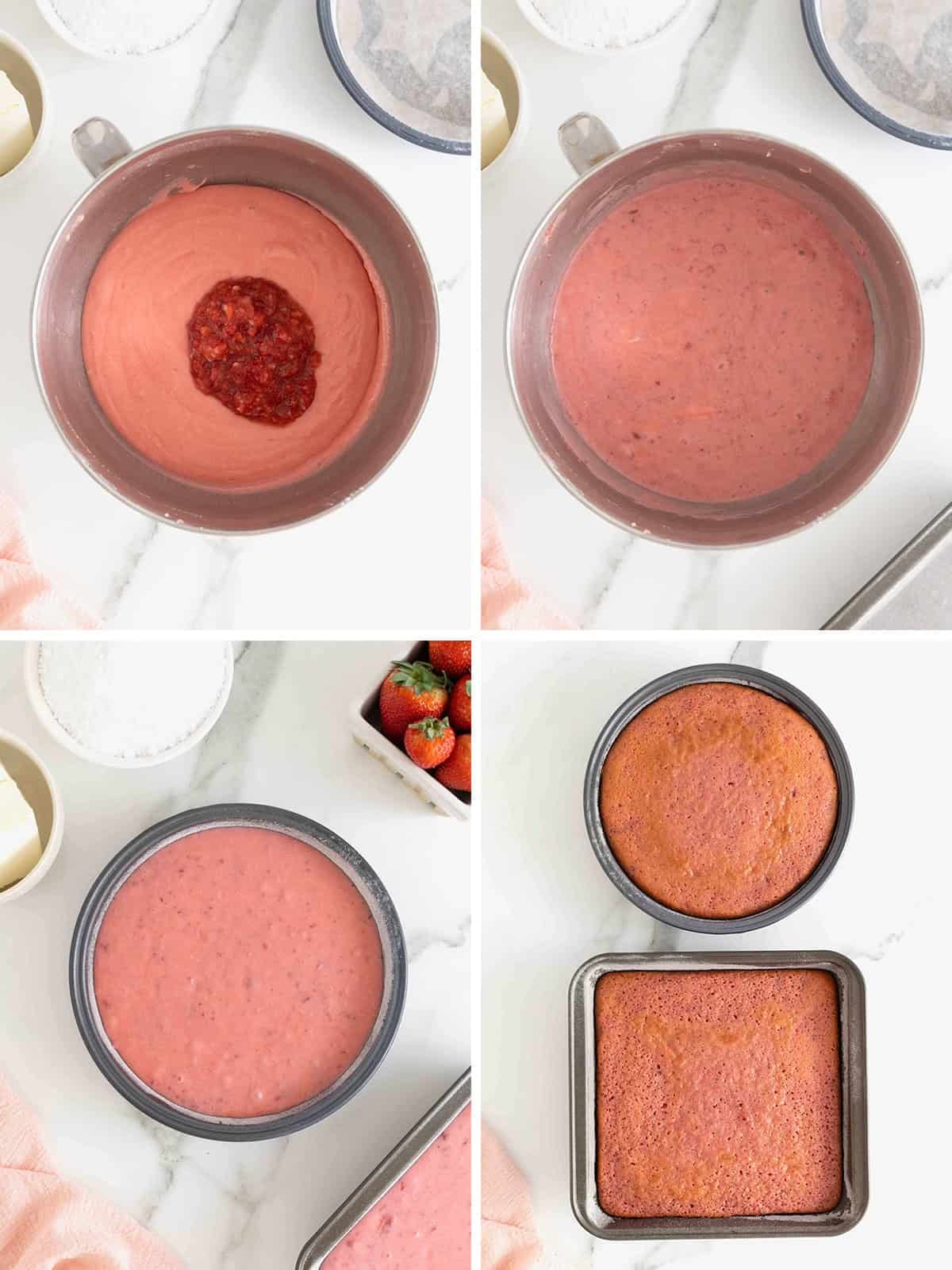 Steps to make fresh strawberry heart cake.