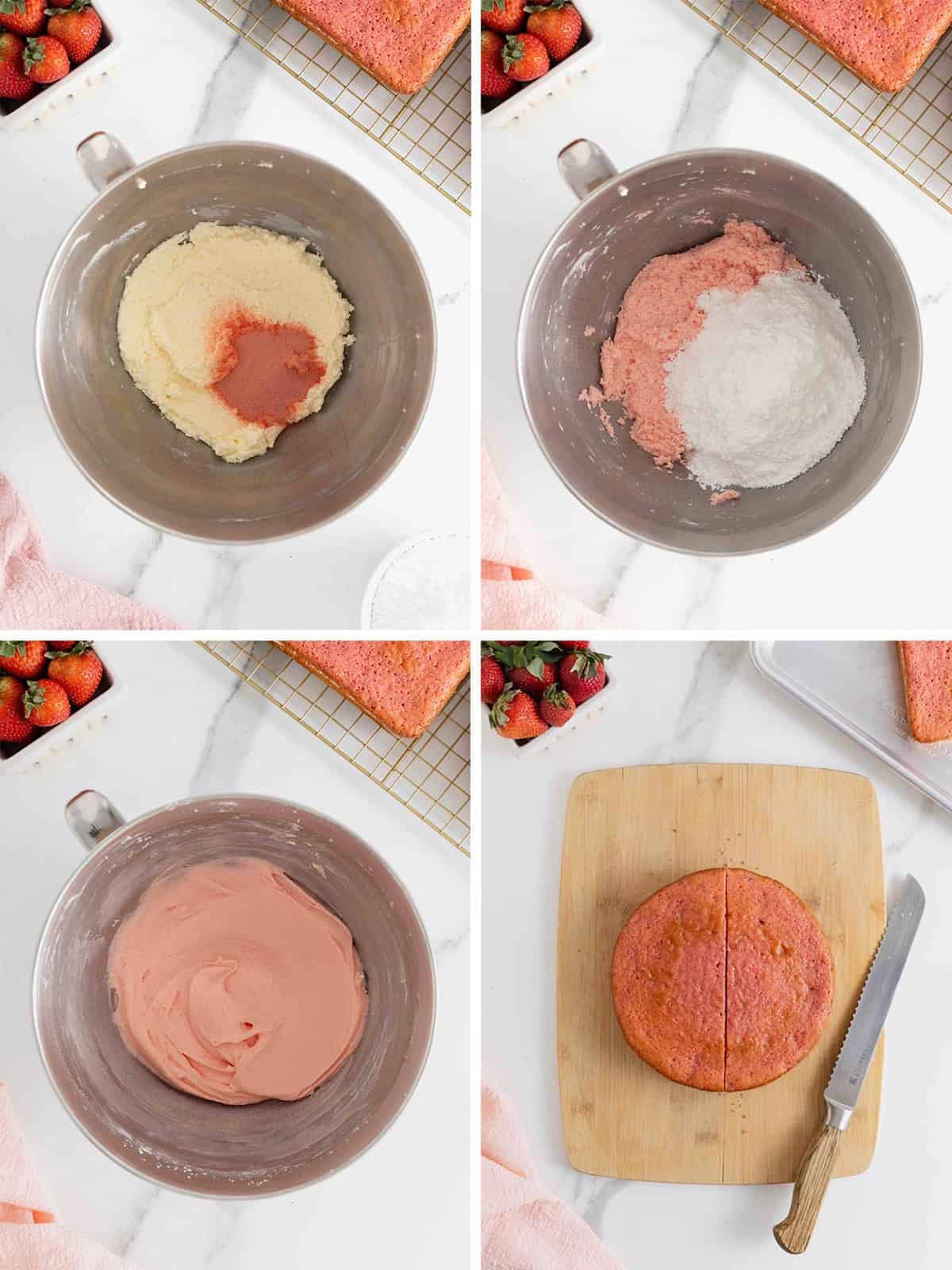 Steps to make strawberry heart cake.