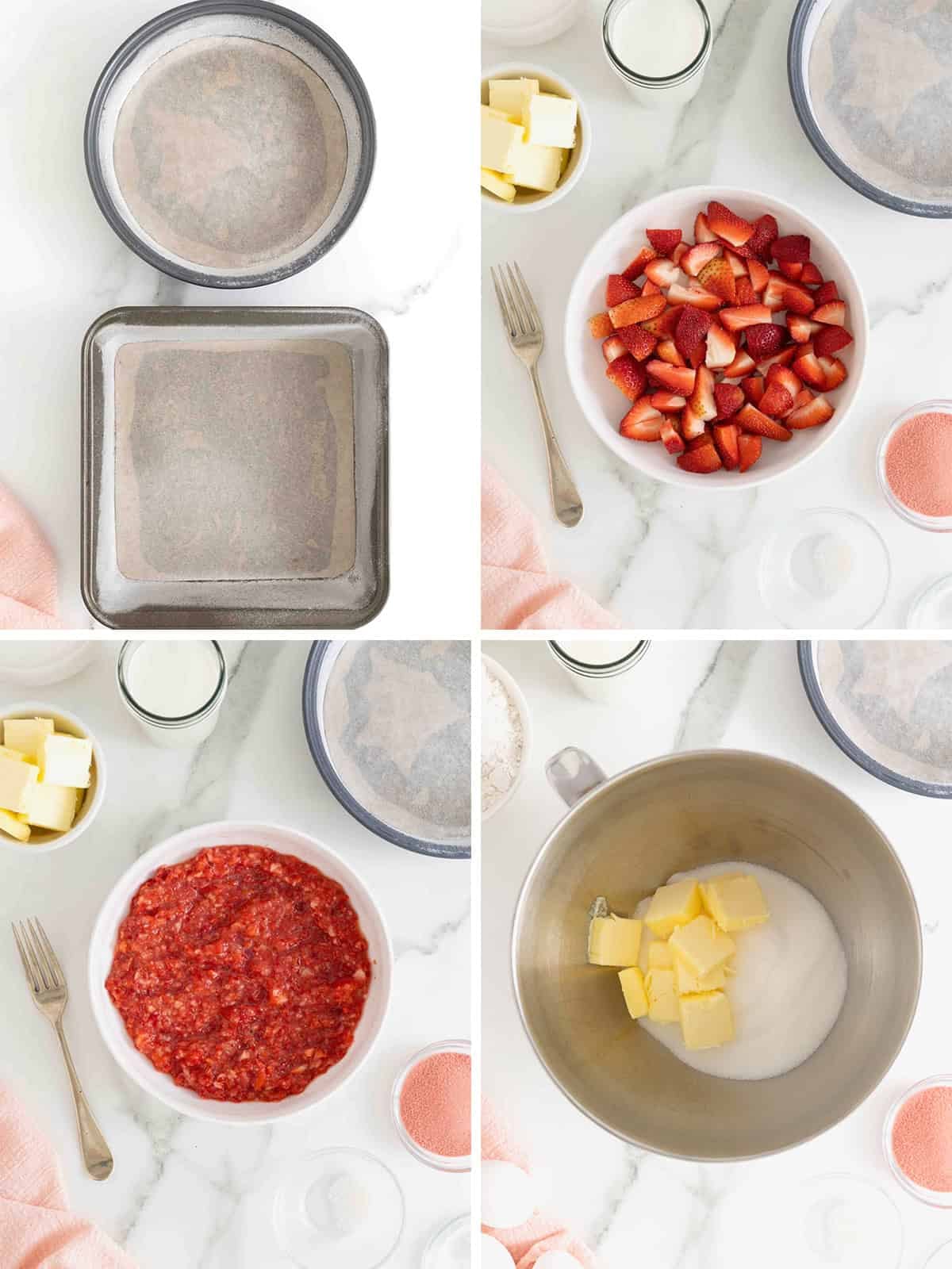Steps to make fresh strawberry heart cake.