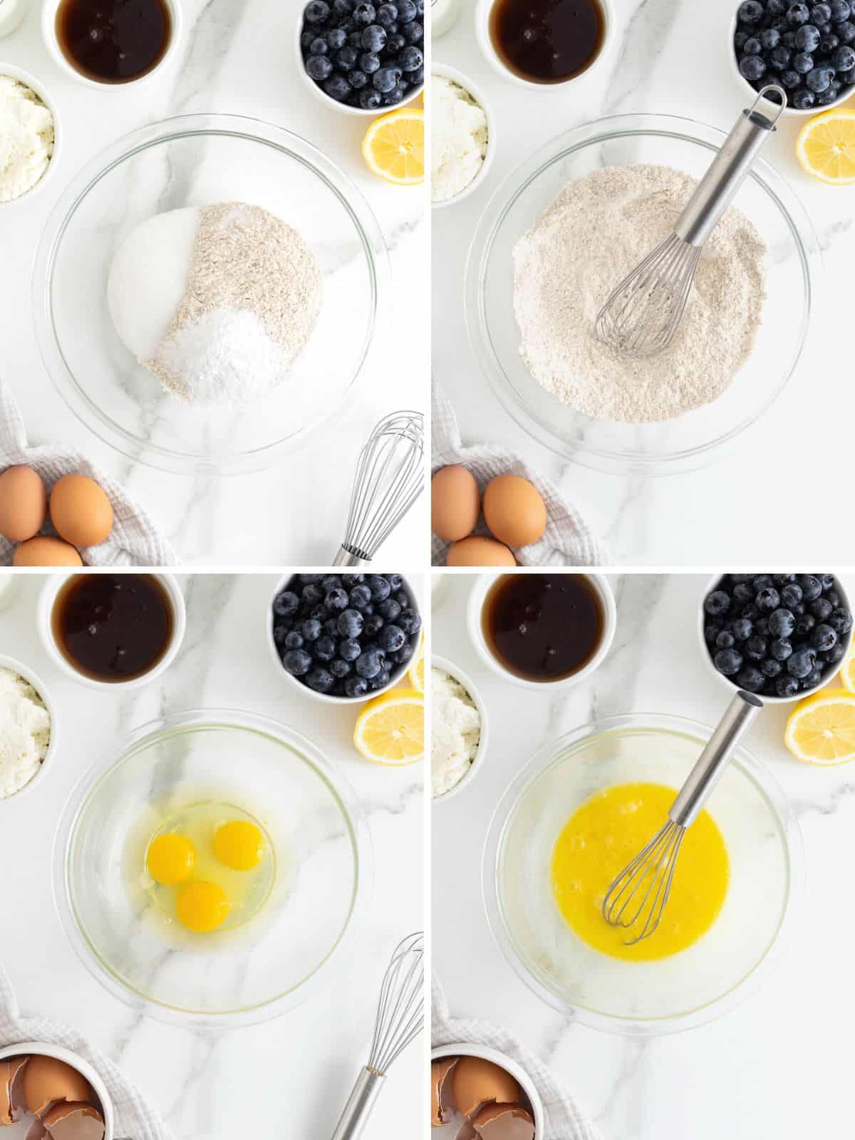Steps to make whole wheat blueberry lemon ricotta pancakes.