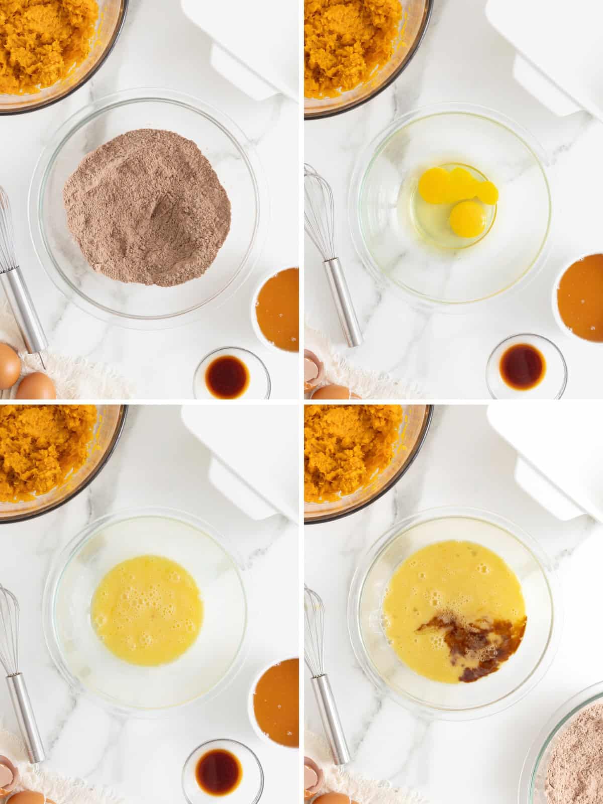 Steps to make whole wheat sweet potato brownies.