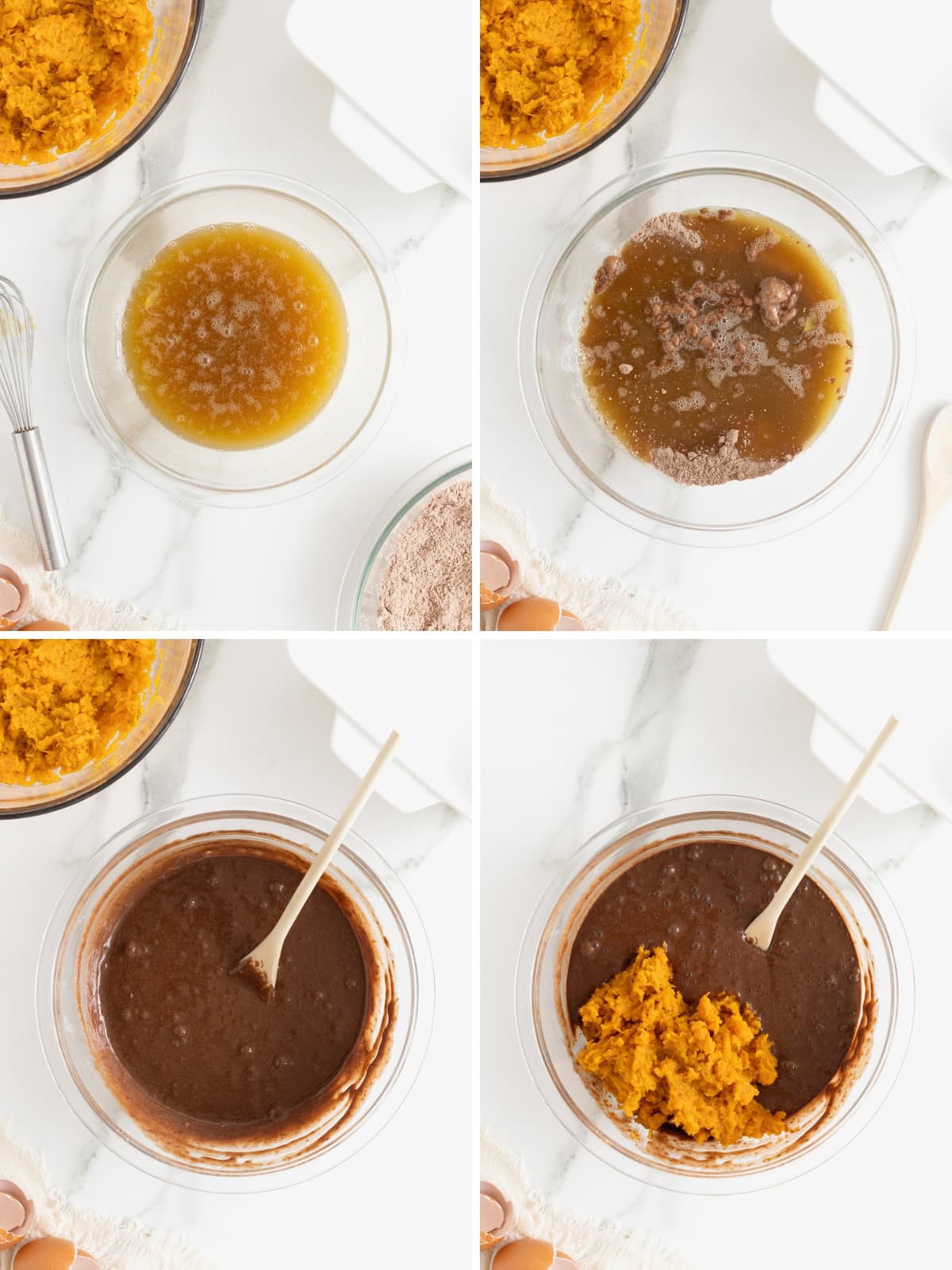 Steps to make whole wheat sweet potato brownies.