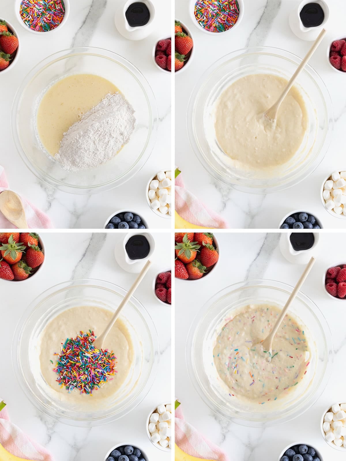 Steps to make bunny shaped pancakes for Easter.