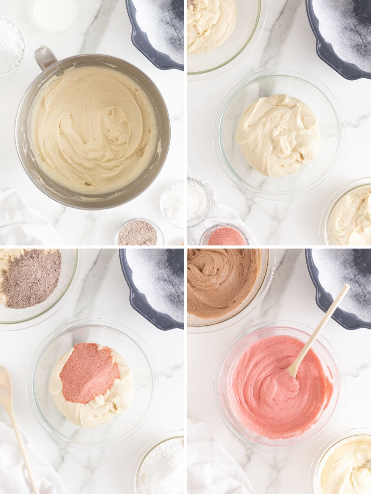 Steps to make a Neapolitan pound cake.