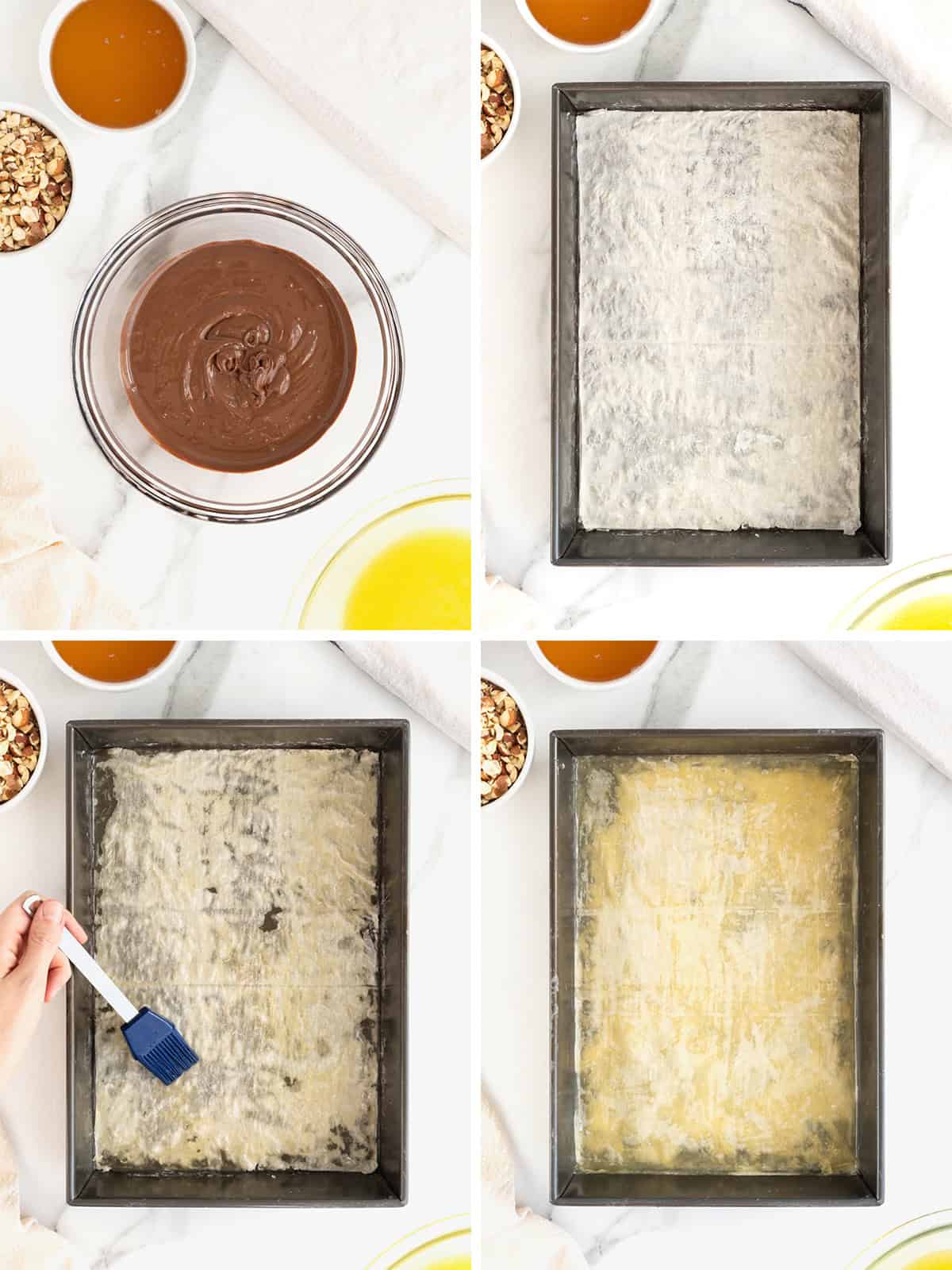 Steps to make Nutella baklava.