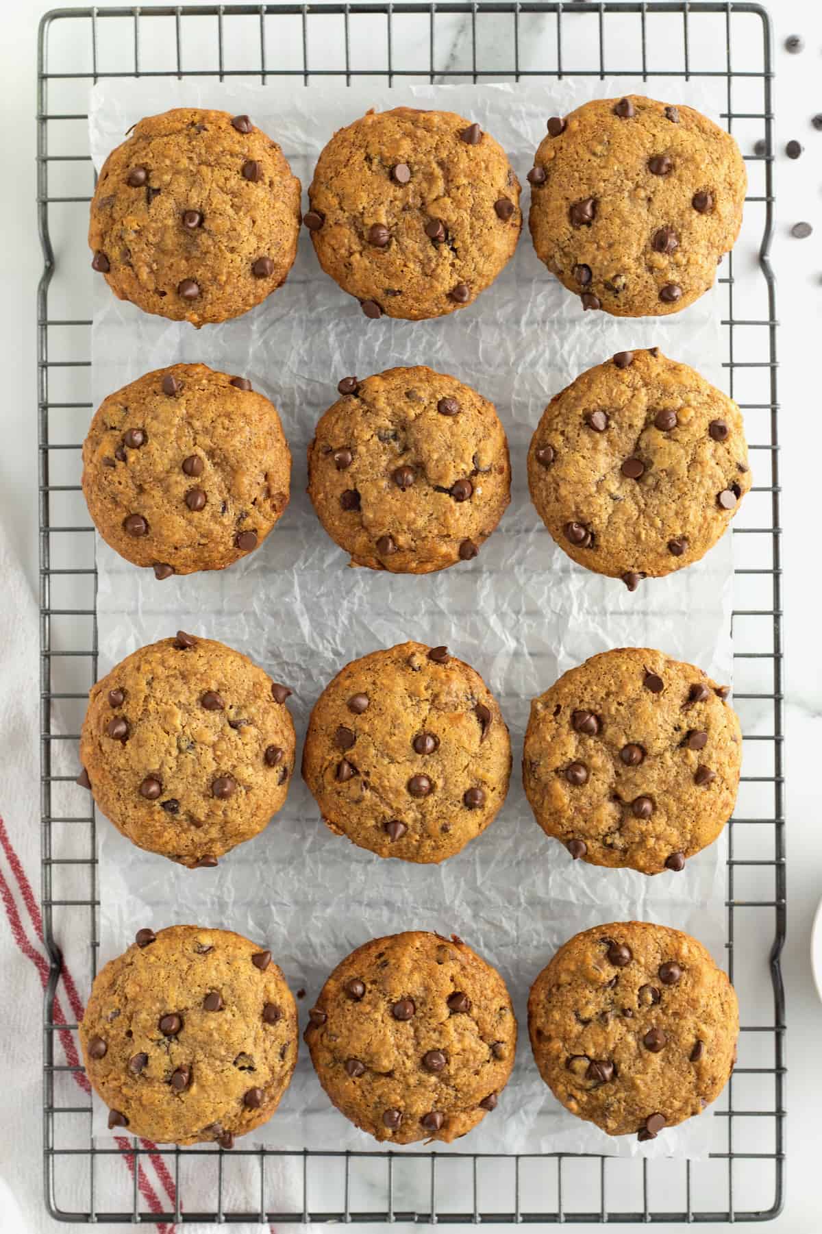 Whole Wheat Peanut Butter Banana Chocolate Chip Muffins by The BakerMama