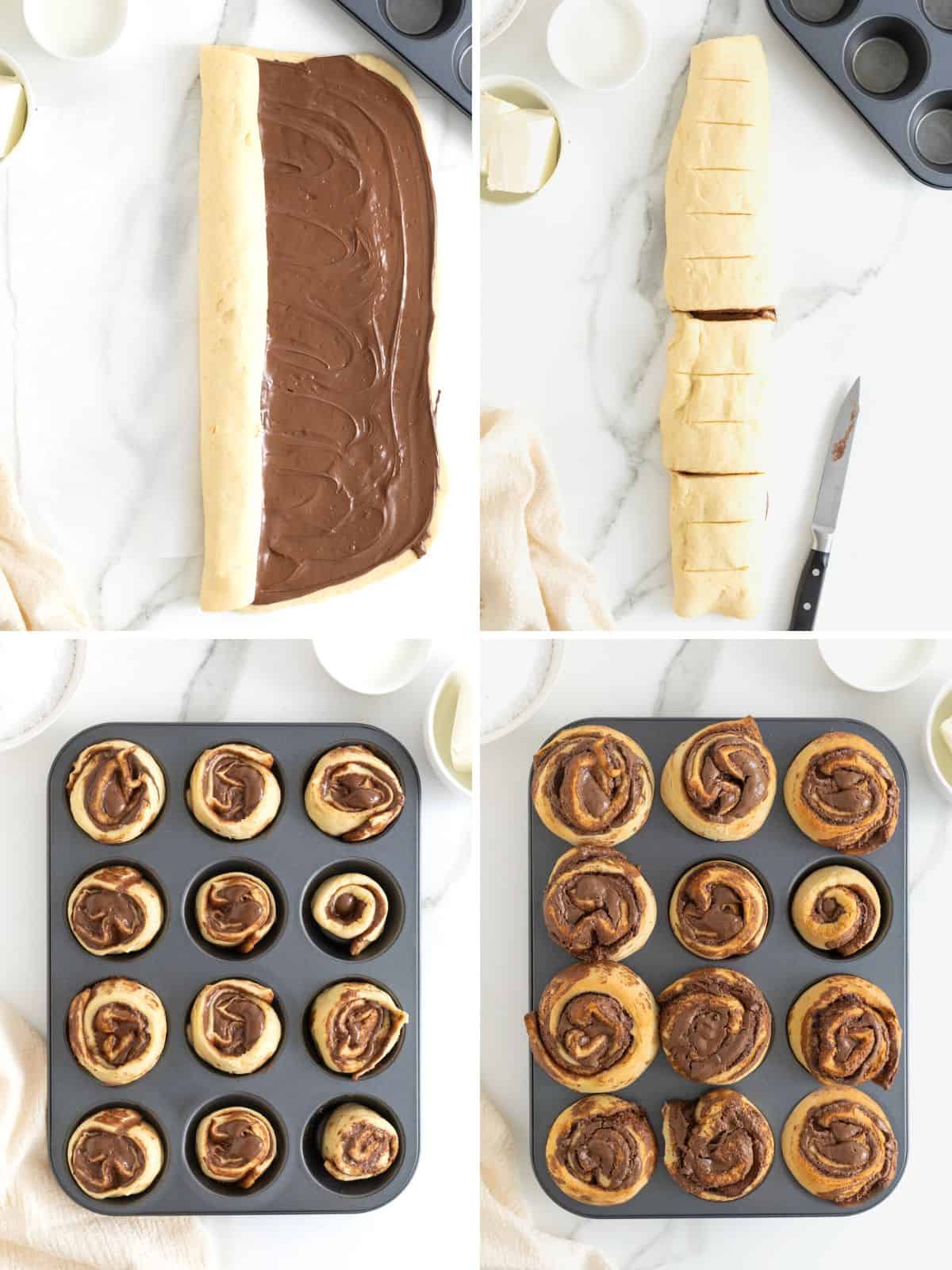 Steps to make Nutella Roll Muffins.