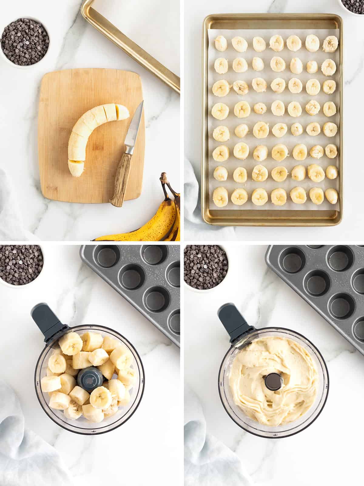 Steps to make banana ice cream bites.