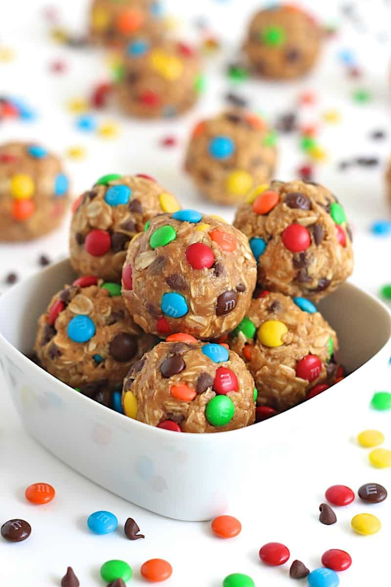 No-Bake Monster Cookie Balls - a sweet bite-sized treat that's easy to make and tastes just like everyone's favorite monster cookie!