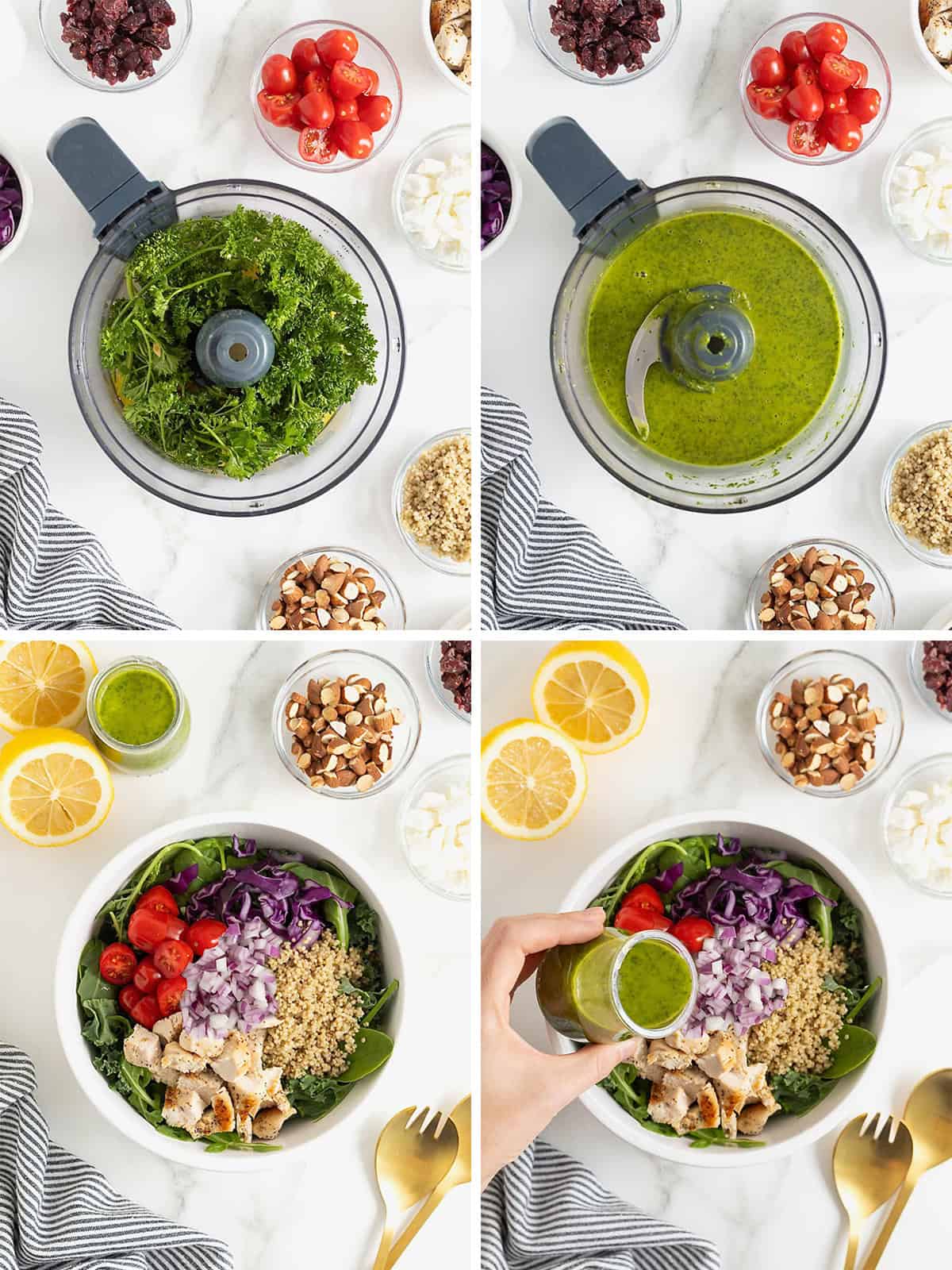 Steps to make chicken quinoa salad.