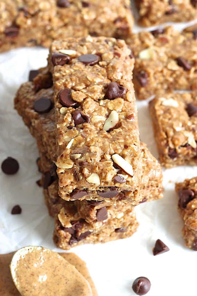 5-Ingredient (no-bake) Granola Bars - can be made with peanut butter or almond butter. Yum!