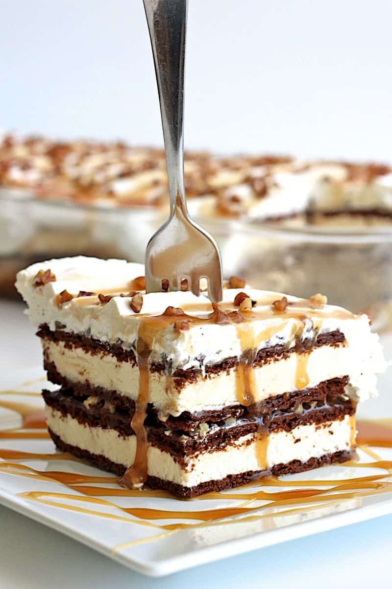 Caramel Pecan Ice Cream Sandwich Cake - The BakerMama