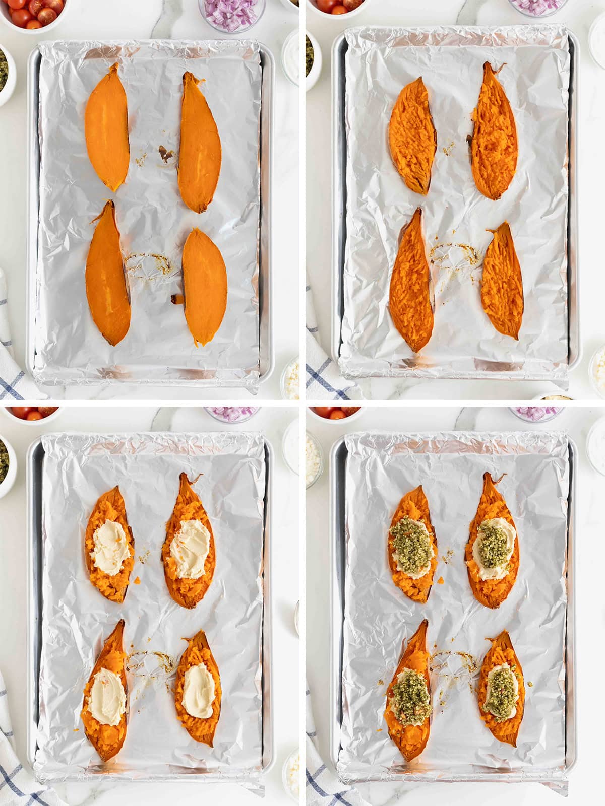 Steps to make Greek Loaded Sweet Potatoes.