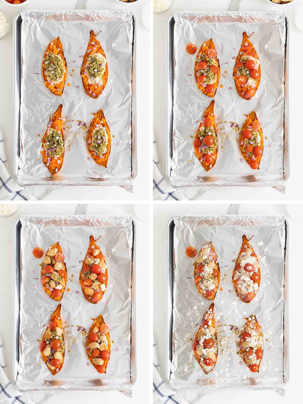 Steps to make Greek Loaded Sweet Potatoes.