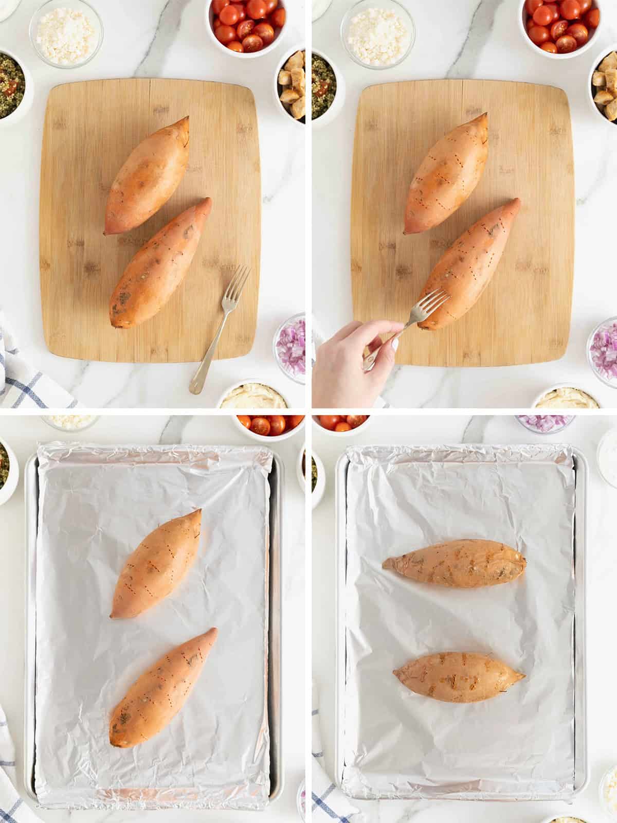 Steps to make Greek Loaded Baked Potatoes.