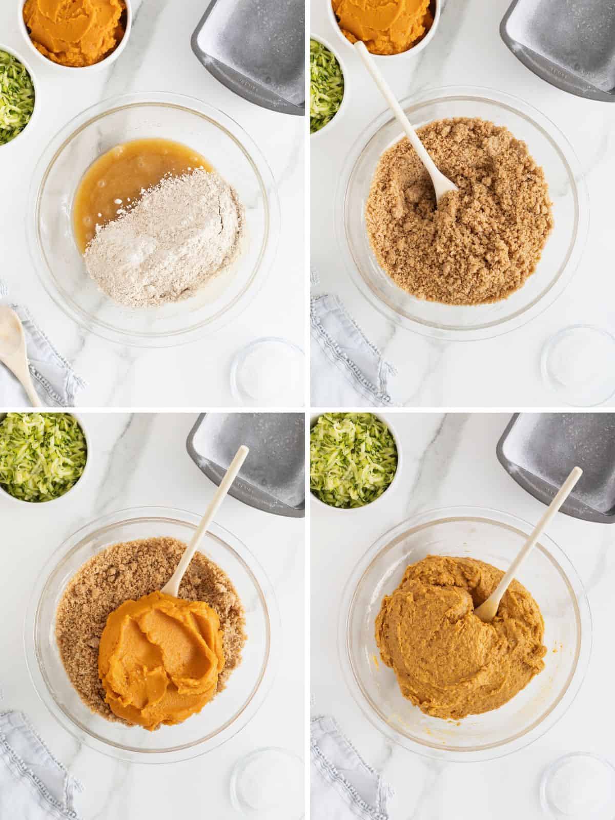 Steps to make Whole Wheat Pumpkin Zucchini Bread.