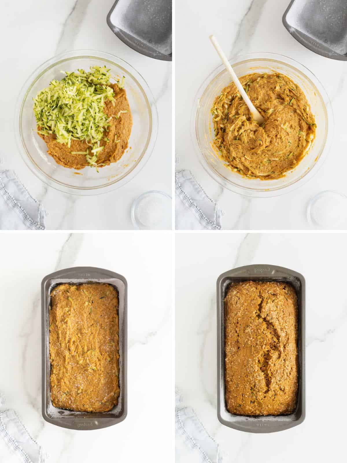 Steps to make whole wheat pumpkin zucchini bread.