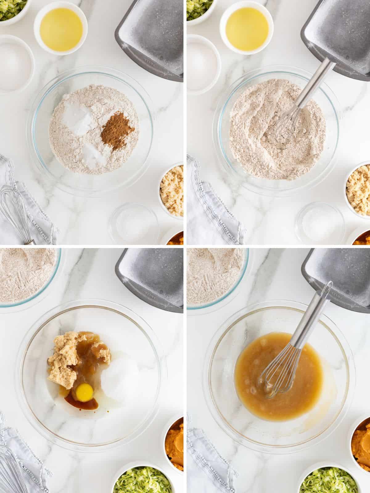 Steps to make Whole Wheat Pumpkin Zucchini Bread.