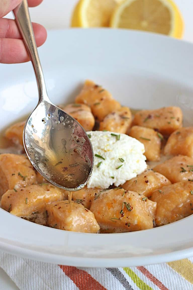Sweet Potato Ricotta Gnocchi with Garlic Brown Butter Herb Sauce The
