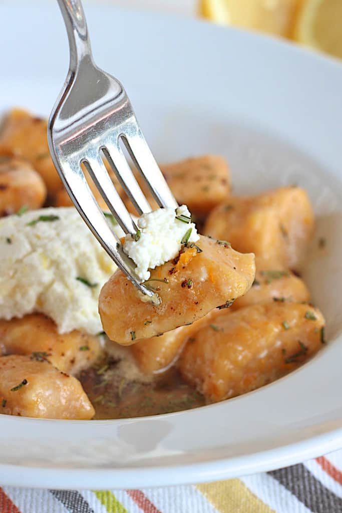Sweet Potato Ricotta Gnocchi with Garlic Brown Butter Herb Sauce The