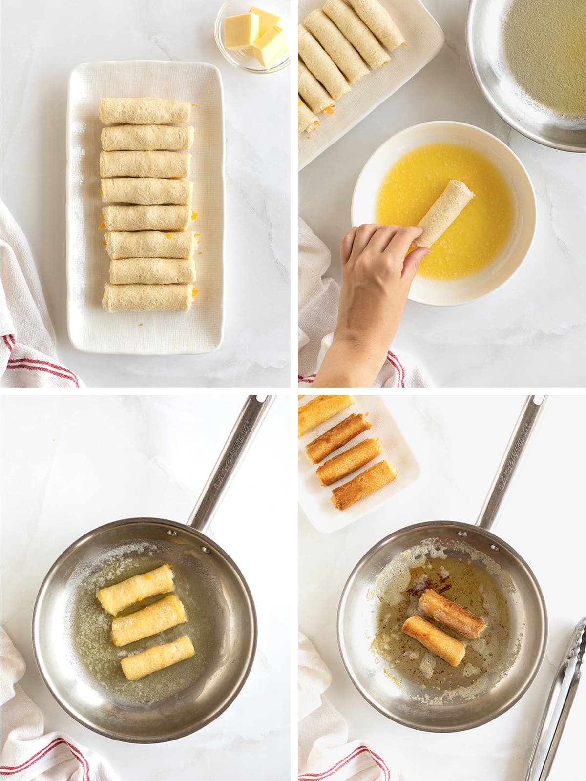 Steps to make grilled cheese roll ups.