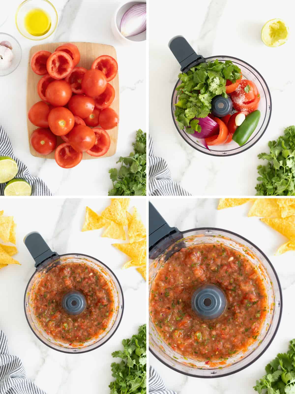 Step to make easy homemade salsa in a food processor. 