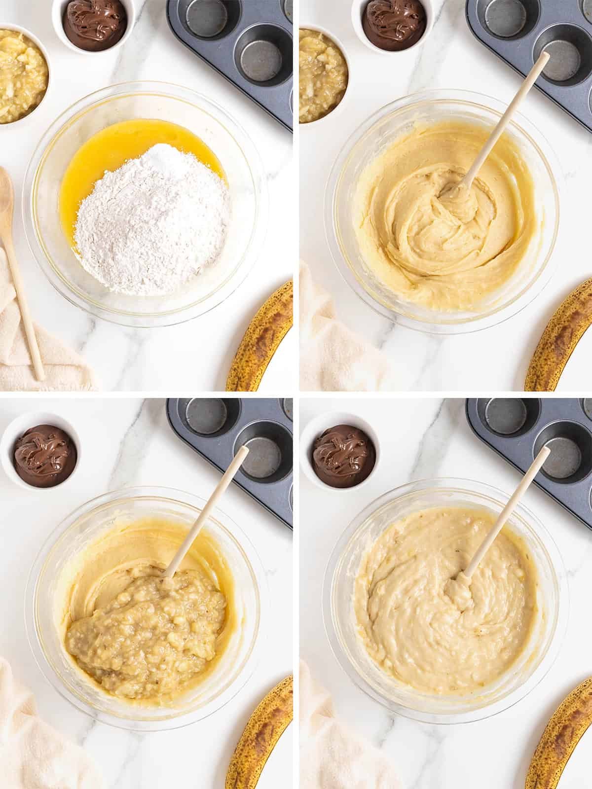 Steps to make Nutella Swirled Banana Muffins.