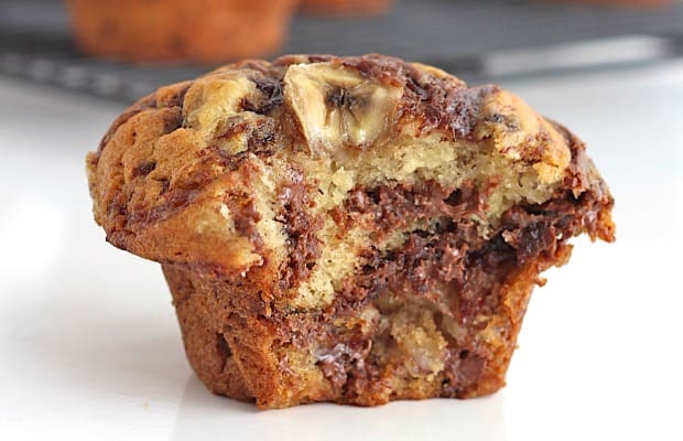Nutella Swirled Banana Muffins - The BakerMama