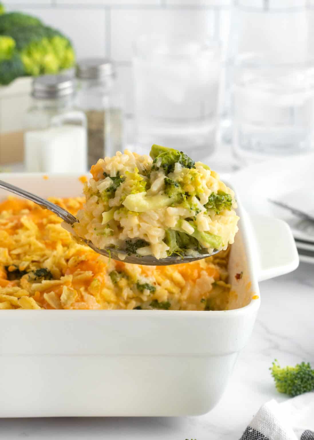 Cheesy Broccoli Rice Casserole - The BakerMama