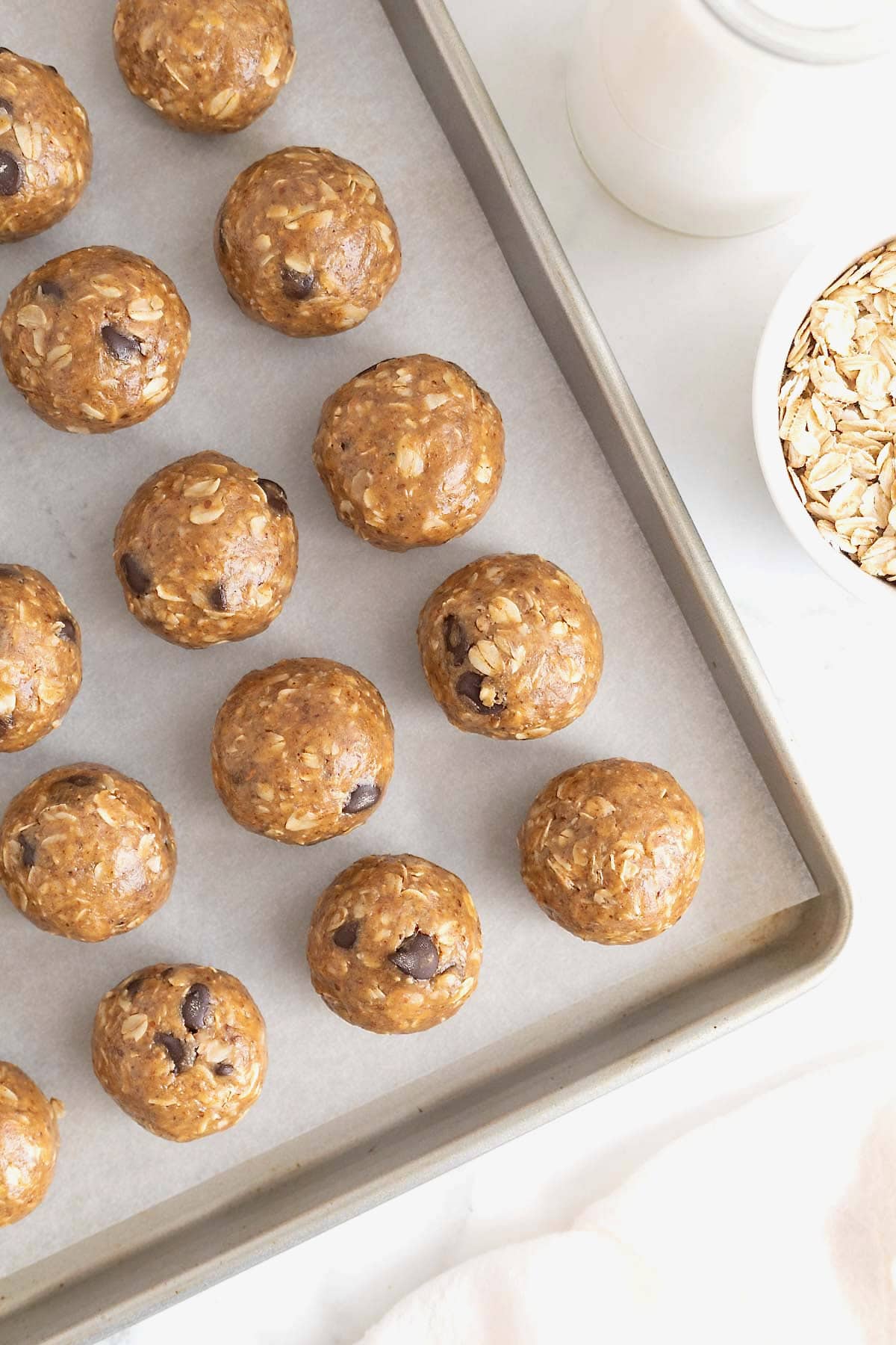 Lactation bites on a parchment lined baking sheet.