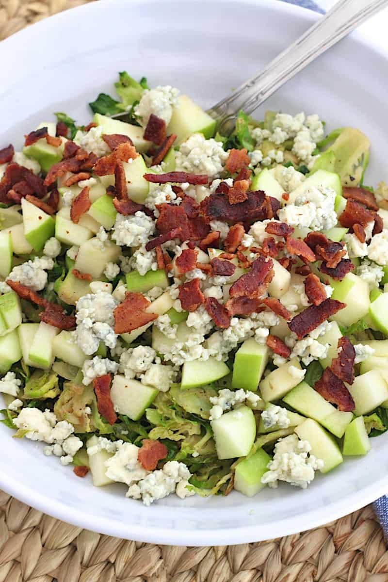 Shredded Brussels Sprouts Salad with Bacon, Apple and Gorgonzola
